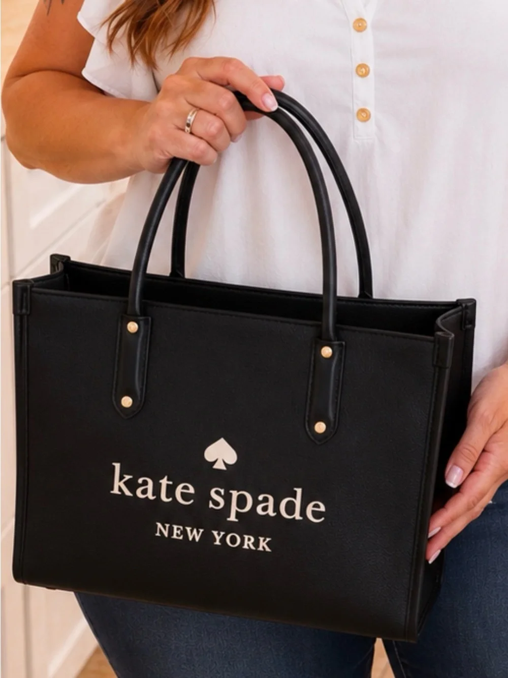 kate spade Black Pebbled Leather Tote with Matching Full size  Wallet